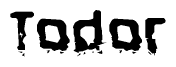 This nametag says Todor, and has a static looking effect at the bottom of the words. The words are in a stylized font.