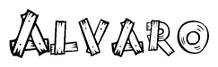 The image contains the name Alvaro written in a decorative, stylized font with a hand-drawn appearance. The lines are made up of what appears to be planks of wood, which are nailed together