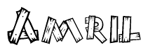 The image contains the name Amril written in a decorative, stylized font with a hand-drawn appearance. The lines are made up of what appears to be planks of wood, which are nailed together
