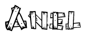The clipart image shows the name Anel stylized to look like it is constructed out of separate wooden planks or boards, with each letter having wood grain and plank-like details.