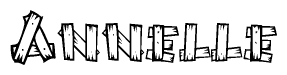 The image contains the name Annelle written in a decorative, stylized font with a hand-drawn appearance. The lines are made up of what appears to be planks of wood, which are nailed together