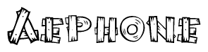 The image contains the name Aephone written in a decorative, stylized font with a hand-drawn appearance. The lines are made up of what appears to be planks of wood, which are nailed together