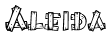 The image contains the name Aleida written in a decorative, stylized font with a hand-drawn appearance. The lines are made up of what appears to be planks of wood, which are nailed together