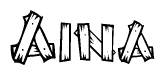 The clipart image shows the name Aina stylized to look as if it has been constructed out of wooden planks or logs. Each letter is designed to resemble pieces of wood.