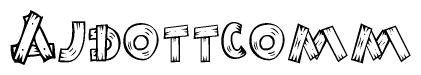 The clipart image shows the name Ajdottcomm stylized to look like it is constructed out of separate wooden planks or boards, with each letter having wood grain and plank-like details.