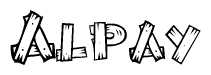 The clipart image shows the name Alpay stylized to look as if it has been constructed out of wooden planks or logs. Each letter is designed to resemble pieces of wood.