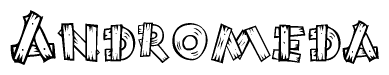 The clipart image shows the name Andromeda stylized to look like it is constructed out of separate wooden planks or boards, with each letter having wood grain and plank-like details.