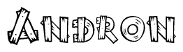The image contains the name Andron written in a decorative, stylized font with a hand-drawn appearance. The lines are made up of what appears to be planks of wood, which are nailed together