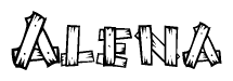 The clipart image shows the name Alena stylized to look as if it has been constructed out of wooden planks or logs. Each letter is designed to resemble pieces of wood.