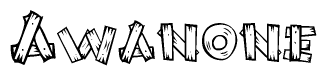 The clipart image shows the name Awanone stylized to look like it is constructed out of separate wooden planks or boards, with each letter having wood grain and plank-like details.