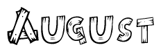 The clipart image shows the name August stylized to look like it is constructed out of separate wooden planks or boards, with each letter having wood grain and plank-like details.