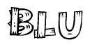 The clipart image shows the name Blu stylized to look like it is constructed out of separate wooden planks or boards, with each letter having wood grain and plank-like details.