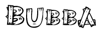 The image contains the name Bubba written in a decorative, stylized font with a hand-drawn appearance. The lines are made up of what appears to be planks of wood, which are nailed together
