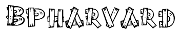 The clipart image shows the name Bpharvard stylized to look as if it has been constructed out of wooden planks or logs. Each letter is designed to resemble pieces of wood.