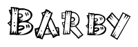 The image contains the name Barby written in a decorative, stylized font with a hand-drawn appearance. The lines are made up of what appears to be planks of wood, which are nailed together