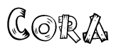 The clipart image shows the name Cora stylized to look like it is constructed out of separate wooden planks or boards, with each letter having wood grain and plank-like details.