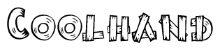 The image contains the name Coolhand written in a decorative, stylized font with a hand-drawn appearance. The lines are made up of what appears to be planks of wood, which are nailed together