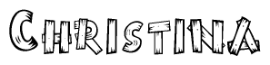 The clipart image shows the name Christina stylized to look like it is constructed out of separate wooden planks or boards, with each letter having wood grain and plank-like details.