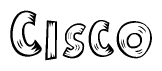 The clipart image shows the name Cisco stylized to look like it is constructed out of separate wooden planks or boards, with each letter having wood grain and plank-like details.