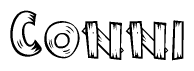 The clipart image shows the name Conni stylized to look as if it has been constructed out of wooden planks or logs. Each letter is designed to resemble pieces of wood.