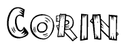 The clipart image shows the name Corin stylized to look like it is constructed out of separate wooden planks or boards, with each letter having wood grain and plank-like details.
