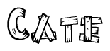 The clipart image shows the name Cate stylized to look as if it has been constructed out of wooden planks or logs. Each letter is designed to resemble pieces of wood.