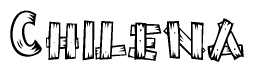 The image contains the name Chilena written in a decorative, stylized font with a hand-drawn appearance. The lines are made up of what appears to be planks of wood, which are nailed together