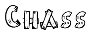 The clipart image shows the name Chass stylized to look like it is constructed out of separate wooden planks or boards, with each letter having wood grain and plank-like details.