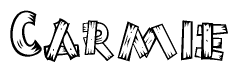 The clipart image shows the name Carmie stylized to look like it is constructed out of separate wooden planks or boards, with each letter having wood grain and plank-like details.