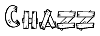 The clipart image shows the name Chazz stylized to look as if it has been constructed out of wooden planks or logs. Each letter is designed to resemble pieces of wood.