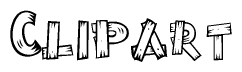 The image contains the name Clipart written in a decorative, stylized font with a hand-drawn appearance. The lines are made up of what appears to be planks of wood, which are nailed together
