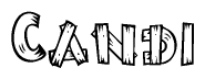 The clipart image shows the name Candi stylized to look like it is constructed out of separate wooden planks or boards, with each letter having wood grain and plank-like details.
