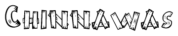 The clipart image shows the name Chinnawas stylized to look as if it has been constructed out of wooden planks or logs. Each letter is designed to resemble pieces of wood.