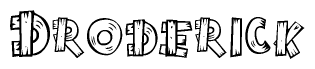 The clipart image shows the name Droderick stylized to look like it is constructed out of separate wooden planks or boards, with each letter having wood grain and plank-like details.