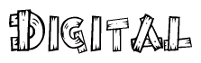 The image contains the name Digital written in a decorative, stylized font with a hand-drawn appearance. The lines are made up of what appears to be planks of wood, which are nailed together