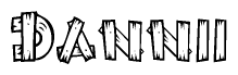 The image contains the name Dannii written in a decorative, stylized font with a hand-drawn appearance. The lines are made up of what appears to be planks of wood, which are nailed together