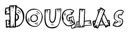 The image contains the name Douglas written in a decorative, stylized font with a hand-drawn appearance. The lines are made up of what appears to be planks of wood, which are nailed together