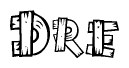 The image contains the name Dre written in a decorative, stylized font with a hand-drawn appearance. The lines are made up of what appears to be planks of wood, which are nailed together