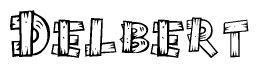 The clipart image shows the name Delbert stylized to look like it is constructed out of separate wooden planks or boards, with each letter having wood grain and plank-like details.