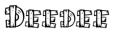 The clipart image shows the name Deedee stylized to look like it is constructed out of separate wooden planks or boards, with each letter having wood grain and plank-like details.