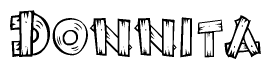 The image contains the name Donnita written in a decorative, stylized font with a hand-drawn appearance. The lines are made up of what appears to be planks of wood, which are nailed together