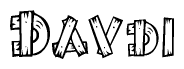 The image contains the name Davdi written in a decorative, stylized font with a hand-drawn appearance. The lines are made up of what appears to be planks of wood, which are nailed together