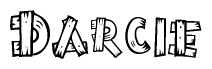 The clipart image shows the name Darcie stylized to look like it is constructed out of separate wooden planks or boards, with each letter having wood grain and plank-like details.