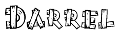 The clipart image shows the name Darrel stylized to look as if it has been constructed out of wooden planks or logs. Each letter is designed to resemble pieces of wood.