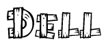 The clipart image shows the name Dell stylized to look like it is constructed out of separate wooden planks or boards, with each letter having wood grain and plank-like details.
