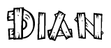 The image contains the name Dian written in a decorative, stylized font with a hand-drawn appearance. The lines are made up of what appears to be planks of wood, which are nailed together