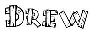 The clipart image shows the name Drew stylized to look like it is constructed out of separate wooden planks or boards, with each letter having wood grain and plank-like details.