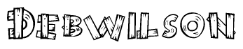 The clipart image shows the name Debwilson stylized to look as if it has been constructed out of wooden planks or logs. Each letter is designed to resemble pieces of wood.