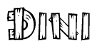 The clipart image shows the name Dini stylized to look as if it has been constructed out of wooden planks or logs. Each letter is designed to resemble pieces of wood.