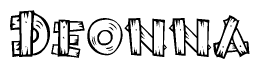The clipart image shows the name Deonna stylized to look like it is constructed out of separate wooden planks or boards, with each letter having wood grain and plank-like details.